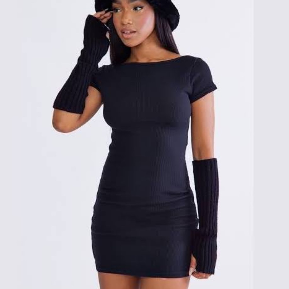 Black short sleeve tiger mist bodycon dress